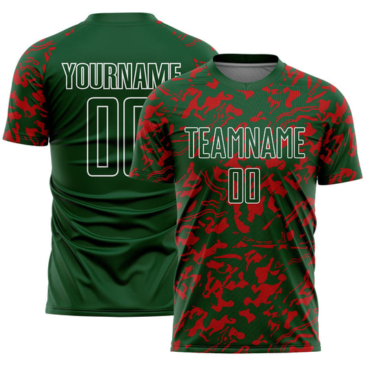 Custom Green Red-White Liquid Fluid Pattern Sports Sublimation Soccer Uniform Jersey - Main View