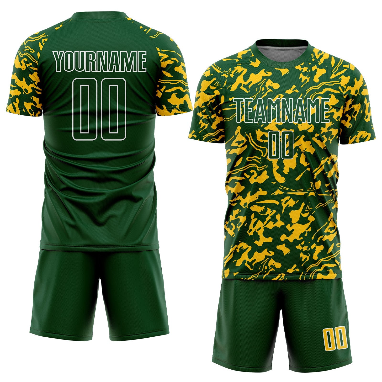 Custom Green Yellow-White Liquid Fluid Pattern Sports Sublimation Soccer Uniform Jersey view 2