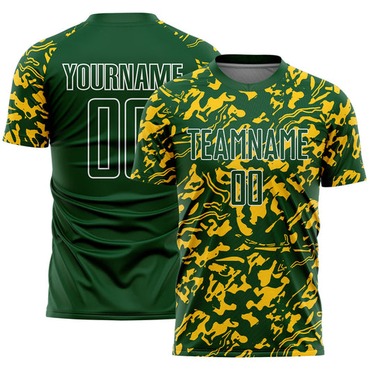 Custom Green Yellow-White Liquid Fluid Pattern Sports Sublimation Soccer Uniform Jersey - Main View