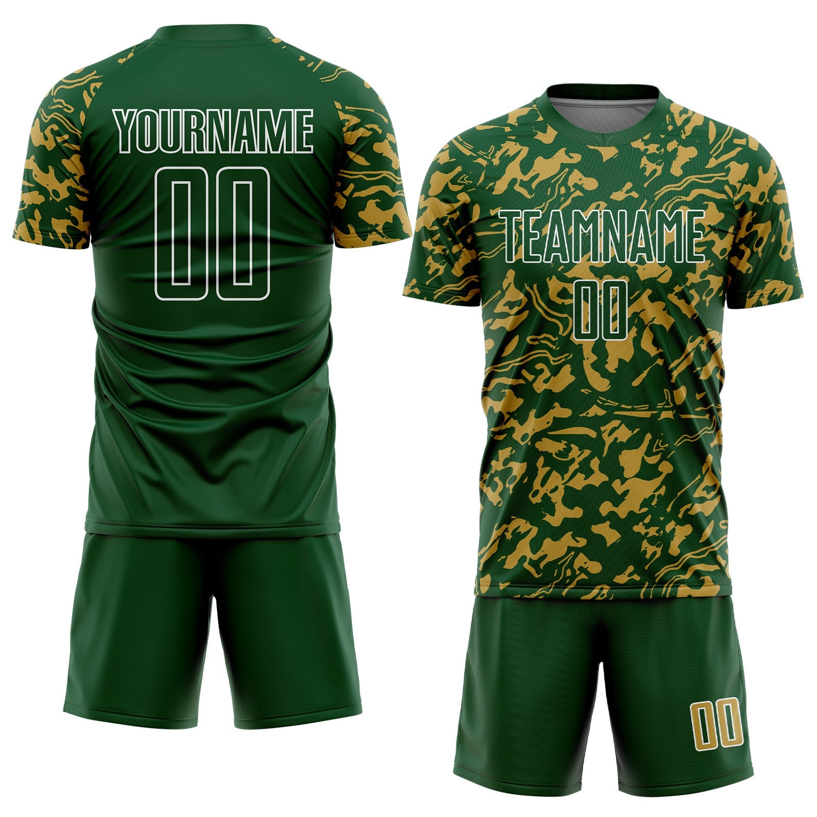 Custom Green Old Gold-White Liquid Fluid Pattern Sports Sublimation Soccer Uniform Jersey view 2