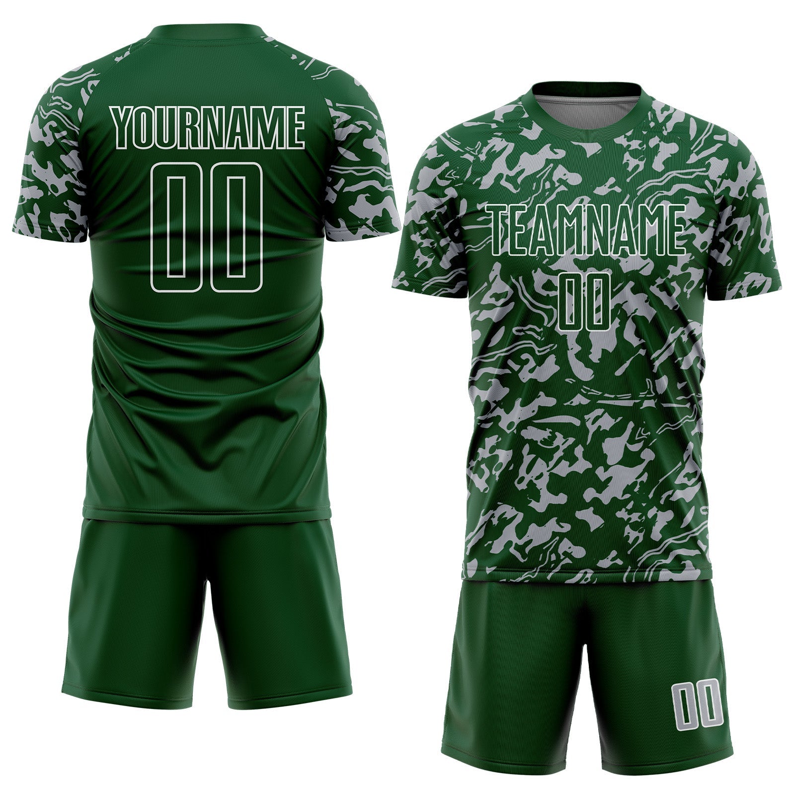 Custom Green Gray-White Liquid Fluid Pattern Sports Sublimation Soccer Uniform Jersey view 2
