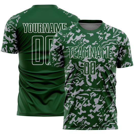 Custom Green Gray-White Liquid Fluid Pattern Sports Sublimation Soccer Uniform Jersey - Main View