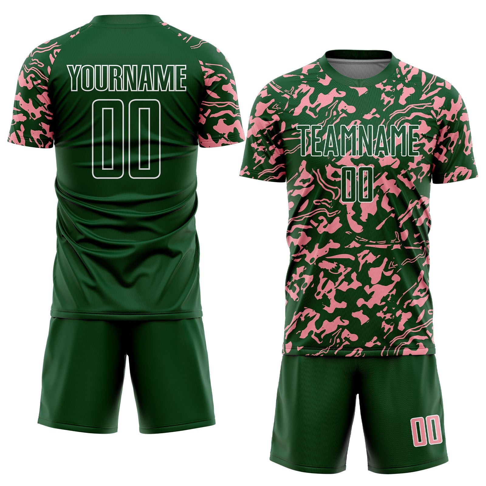 Custom Green Medium Pink-White Liquid Fluid Pattern Sports Sublimation Soccer Uniform Jersey view 2