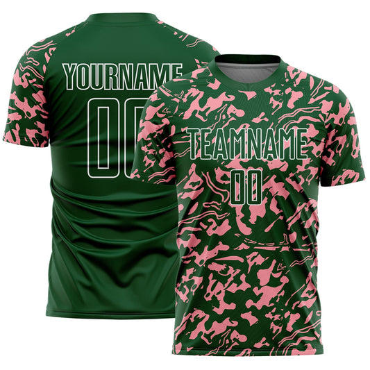 Custom Green Medium Pink-White Liquid Fluid Pattern Sports Sublimation Soccer Uniform Jersey - Main View