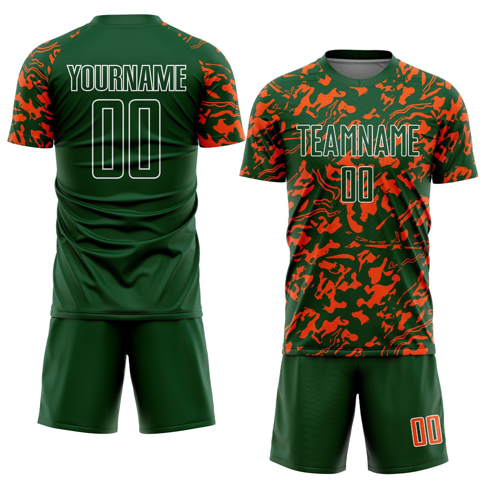 Custom Green Orange-White Liquid Fluid Pattern Sports Sublimation Soccer Uniform Jersey view 2