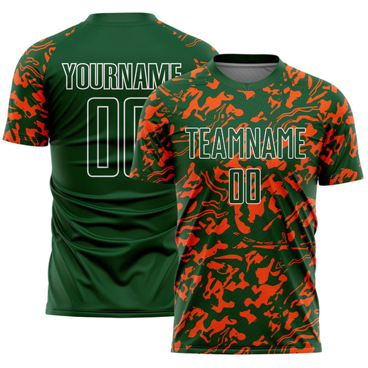Custom Green Orange-White Liquid Fluid Pattern Sports Sublimation Soccer Uniform Jersey - Main View