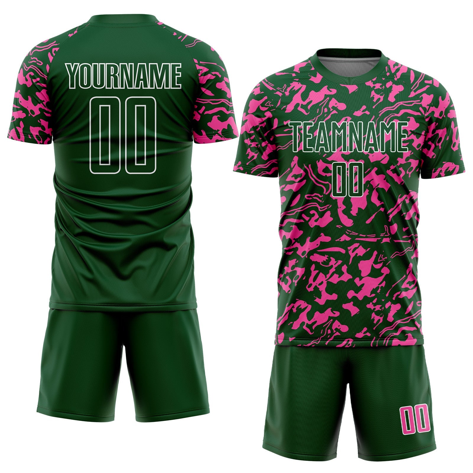 Custom Green Pink-White Liquid Fluid Pattern Sports Sublimation Soccer Uniform Jersey view 2