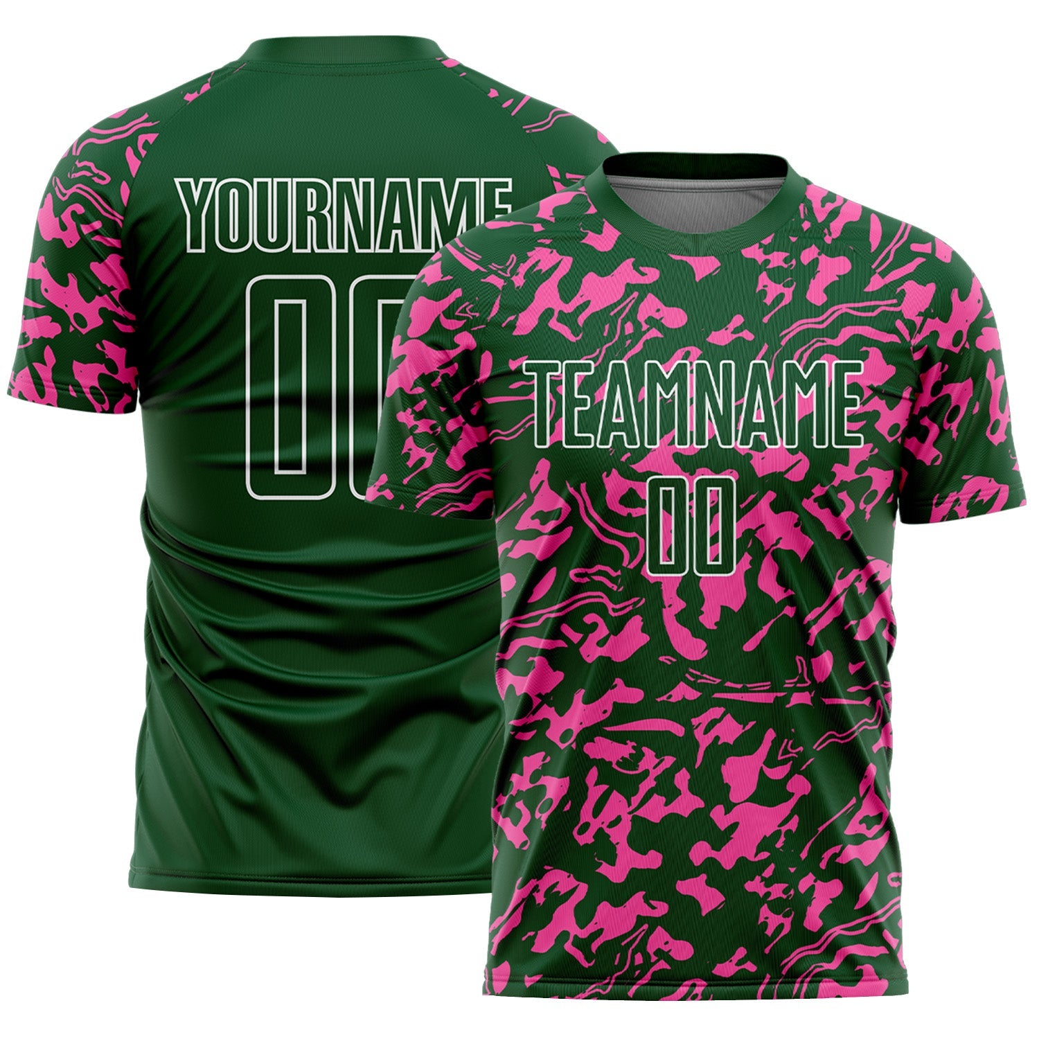 Custom Green Pink-White Liquid Fluid Pattern Sports Sublimation Soccer Uniform Jersey - Main View
