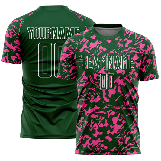 Custom Green Pink-White Liquid Fluid Pattern Sports Sublimation Soccer Uniform Jersey - Main View