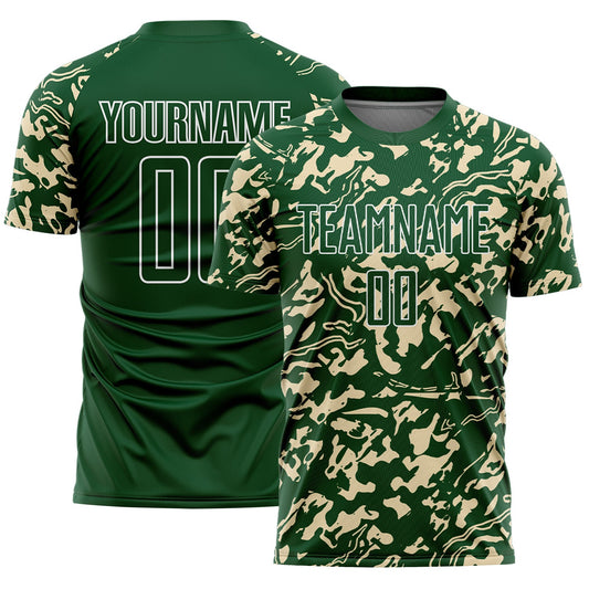 Custom Green Cream-White Liquid Fluid Pattern Sports Sublimation Soccer Uniform Jersey - Main View