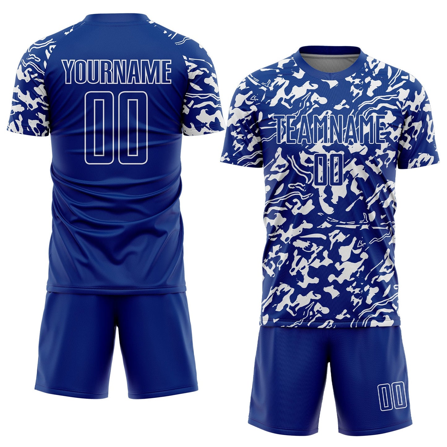 Custom Royal White Liquid Fluid Pattern Sports Sublimation Soccer Uniform Jersey view 2