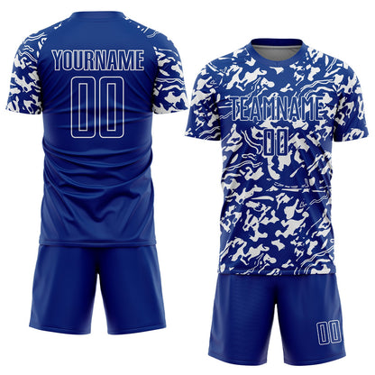 Custom Royal White Liquid Fluid Pattern Sports Sublimation Soccer Uniform Jersey view 2
