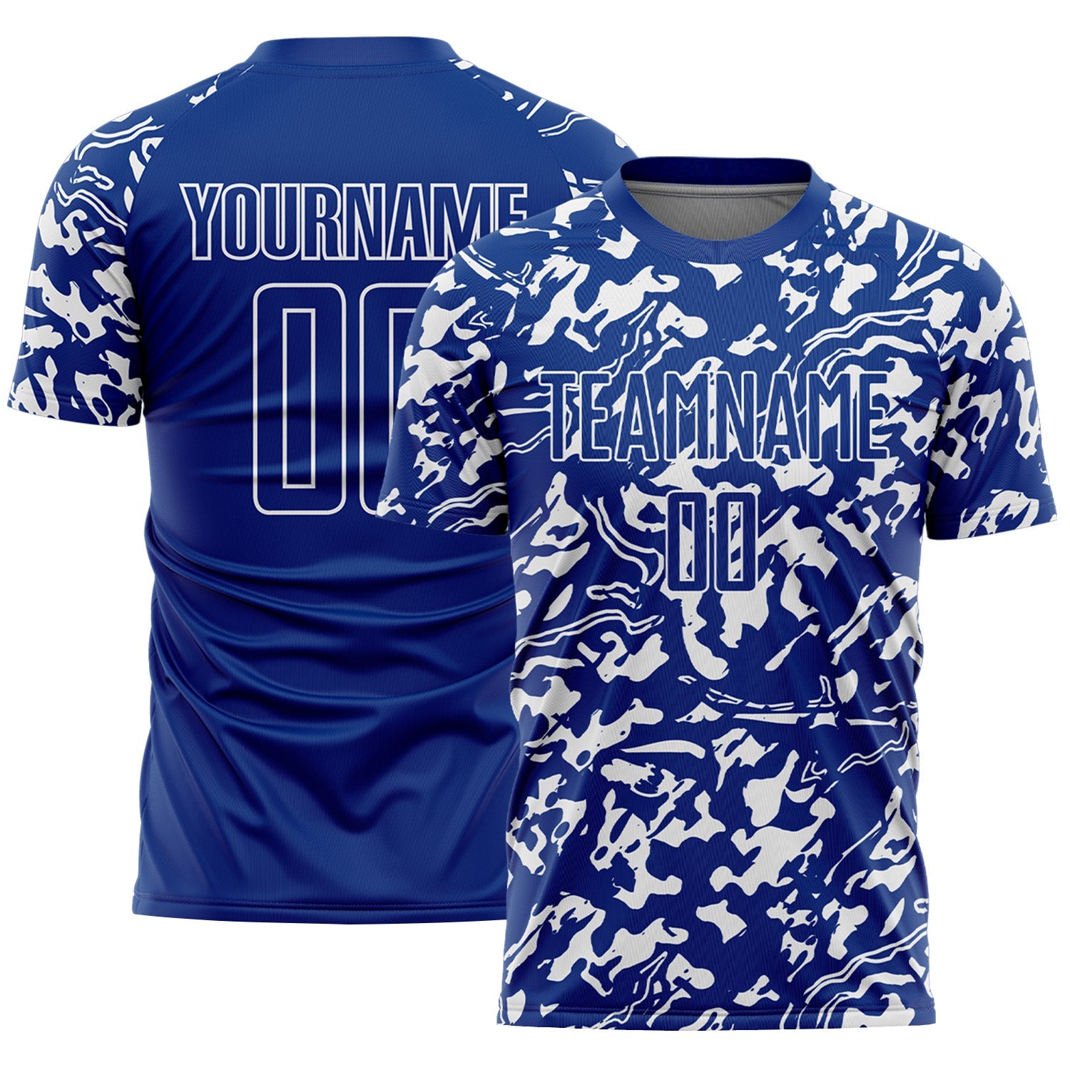 Custom Royal White Liquid Fluid Pattern Sports Sublimation Soccer Uniform Jersey - Main View