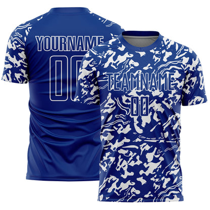 Custom Royal White Liquid Fluid Pattern Sports Sublimation Soccer Uniform Jersey - Main View