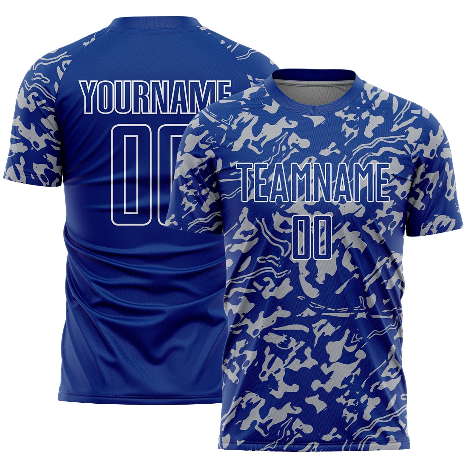 Custom Royal Gray-White Liquid Fluid Pattern Sports Sublimation Soccer Uniform Jersey - Main View