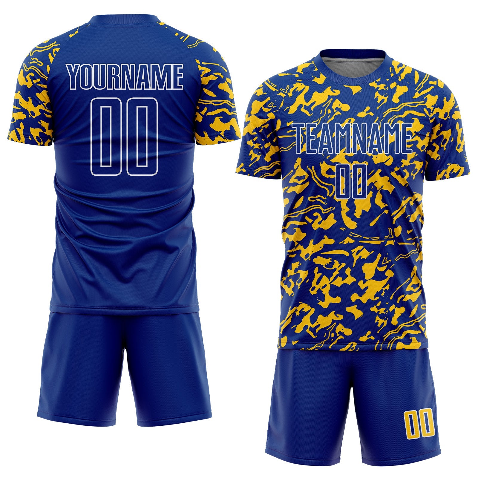 Custom Royal Yellow-White Liquid Fluid Pattern Sports Sublimation Soccer Uniform Jersey view 2