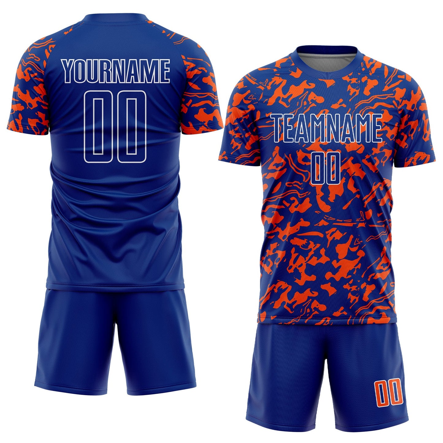Custom Royal Orange-White Liquid Fluid Pattern Sports Sublimation Soccer Uniform Jersey view 2
