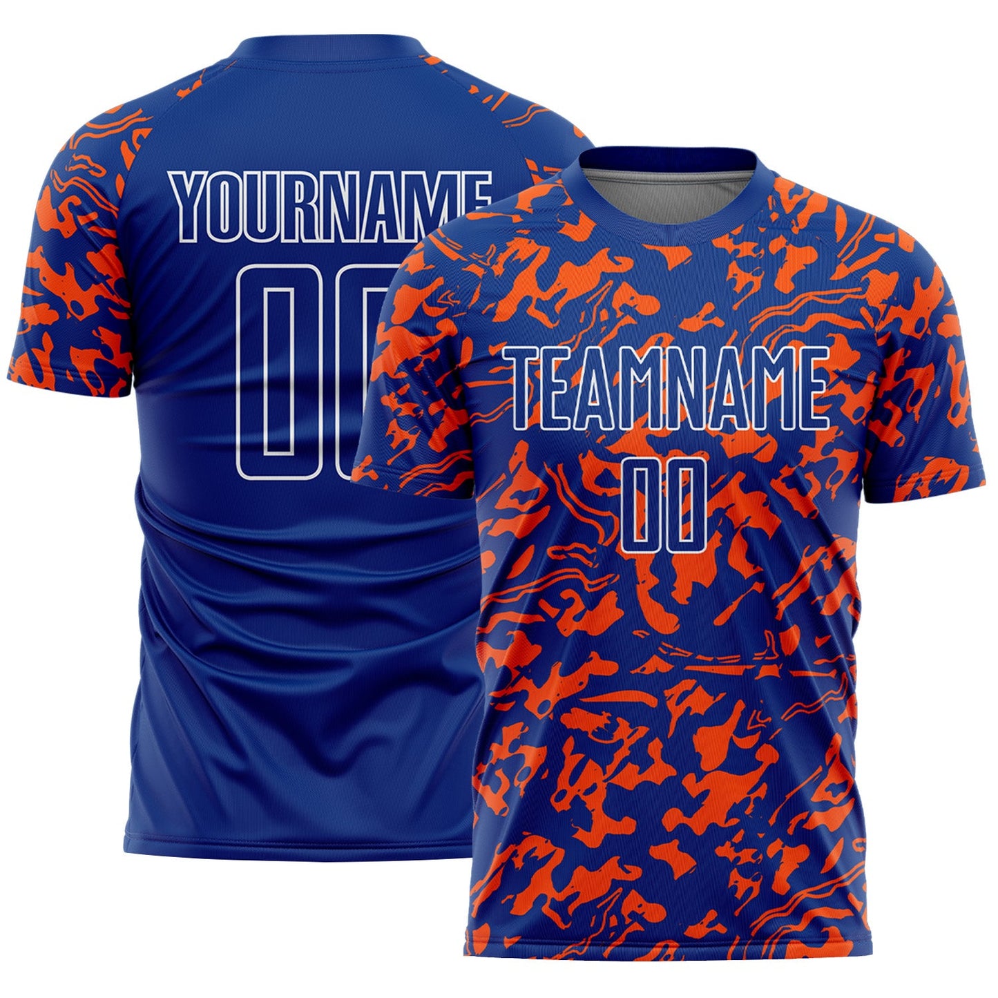 Custom Royal Orange-White Liquid Fluid Pattern Sports Sublimation Soccer Uniform Jersey - Main View