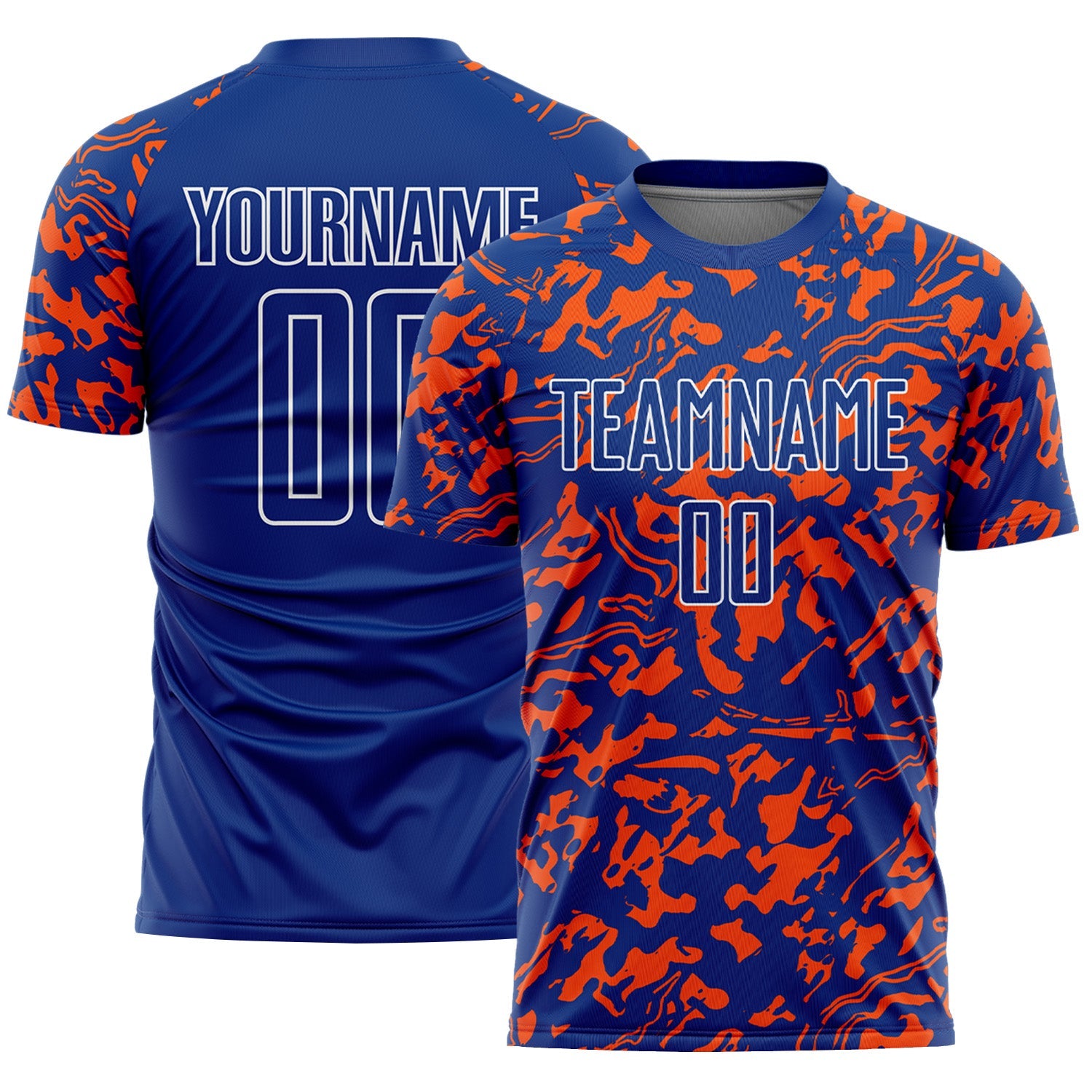 Custom Royal Orange-White Liquid Fluid Pattern Sports Sublimation Soccer Uniform Jersey - Main View