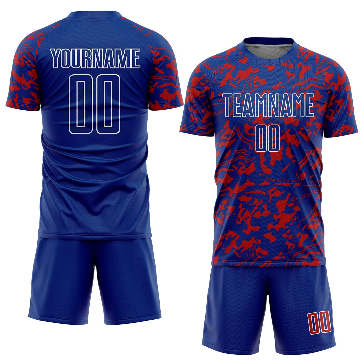 Custom Royal Red-White Liquid Fluid Pattern Sports Sublimation Soccer Uniform Jersey view 2