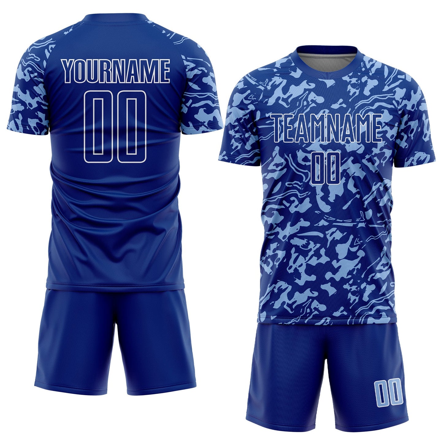 Custom Royal Light Blue-White Liquid Fluid Pattern Sports Sublimation Soccer Uniform Jersey view 2