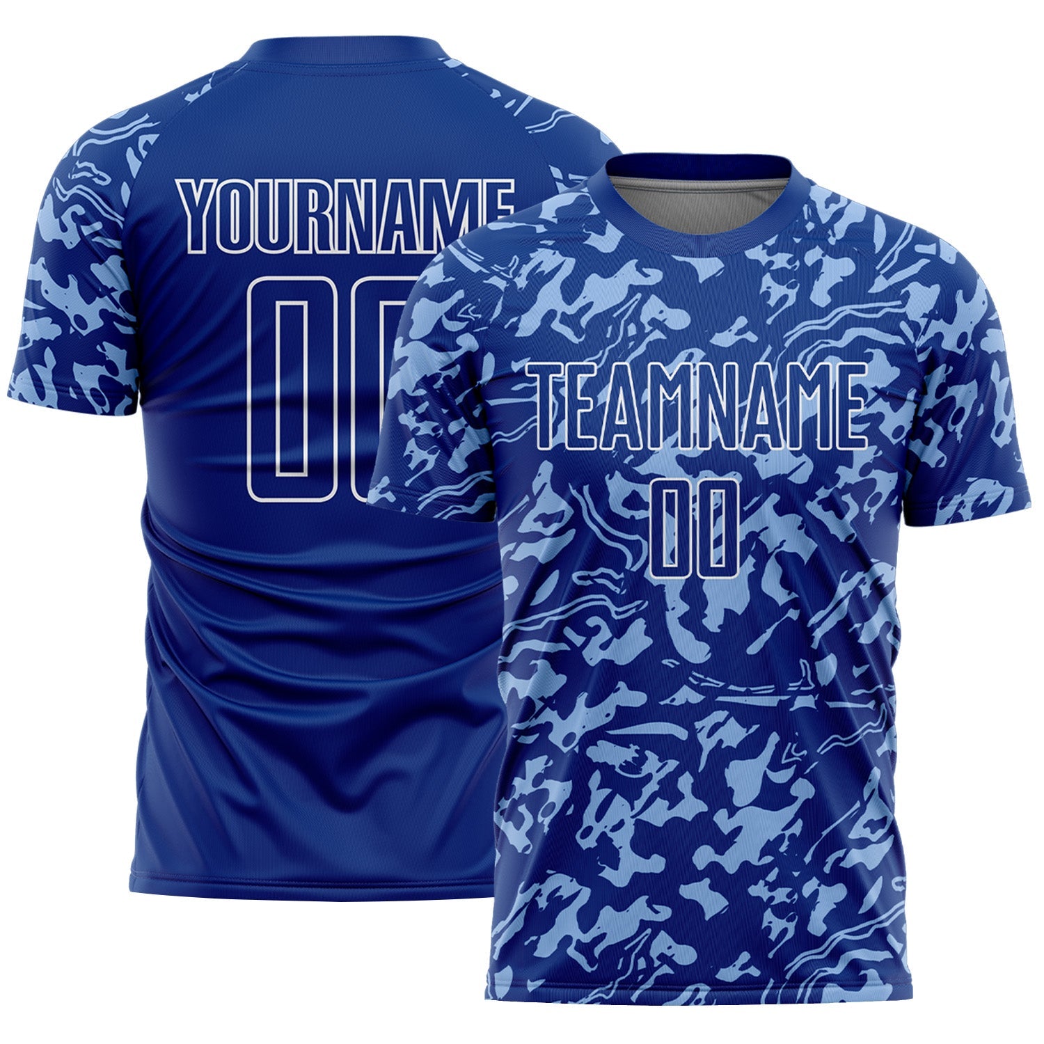 Custom Royal Light Blue-White Liquid Fluid Pattern Sports Sublimation Soccer Uniform Jersey - Main View