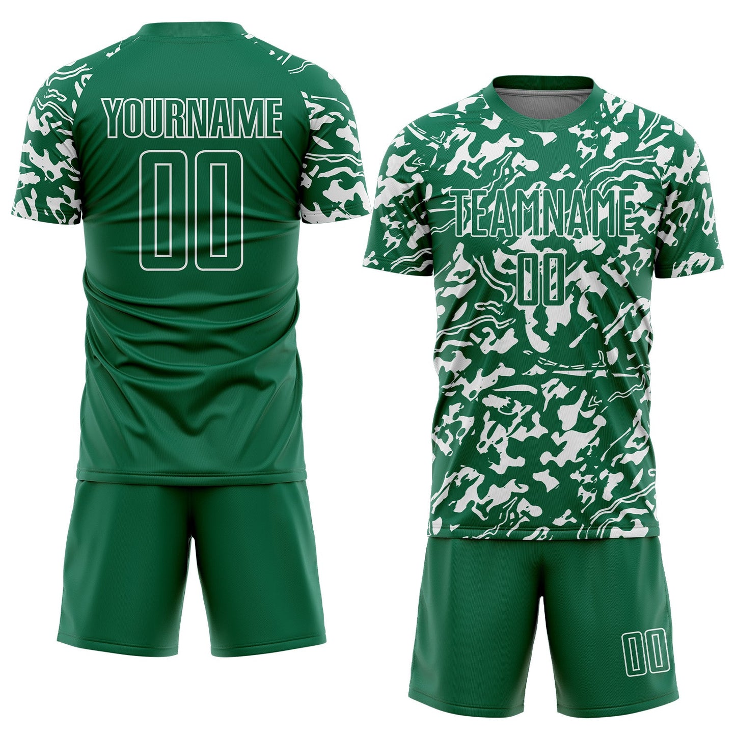 Custom Kelly Green White Liquid Fluid Pattern Sports Sublimation Soccer Uniform Jersey view 2