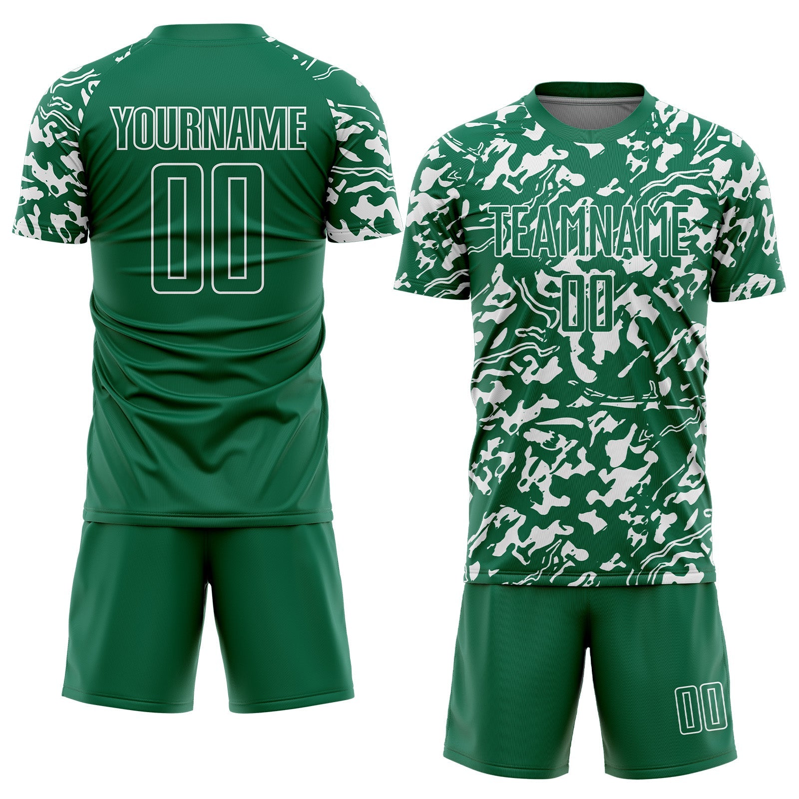 Custom Kelly Green White Liquid Fluid Pattern Sports Sublimation Soccer Uniform Jersey view 2