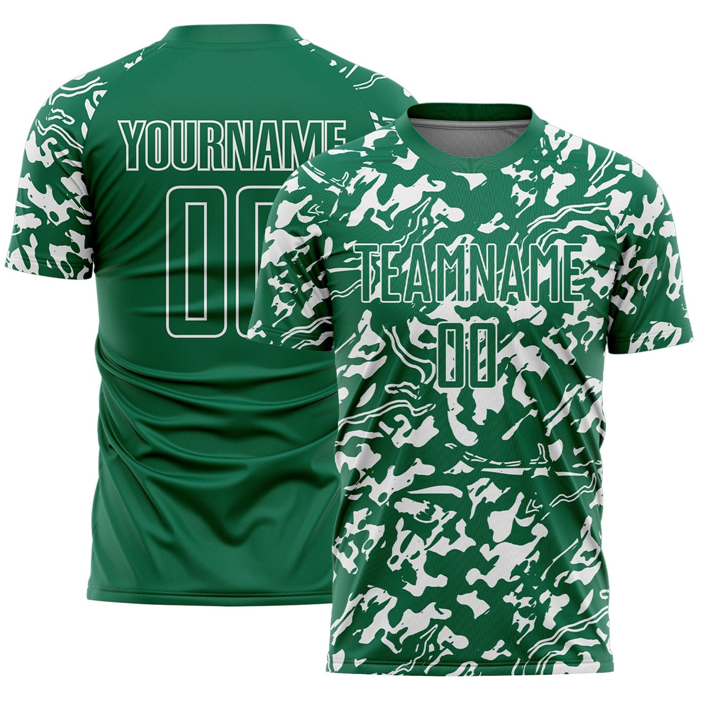 Custom Kelly Green White Liquid Fluid Pattern Sports Sublimation Soccer Uniform Jersey - Main View