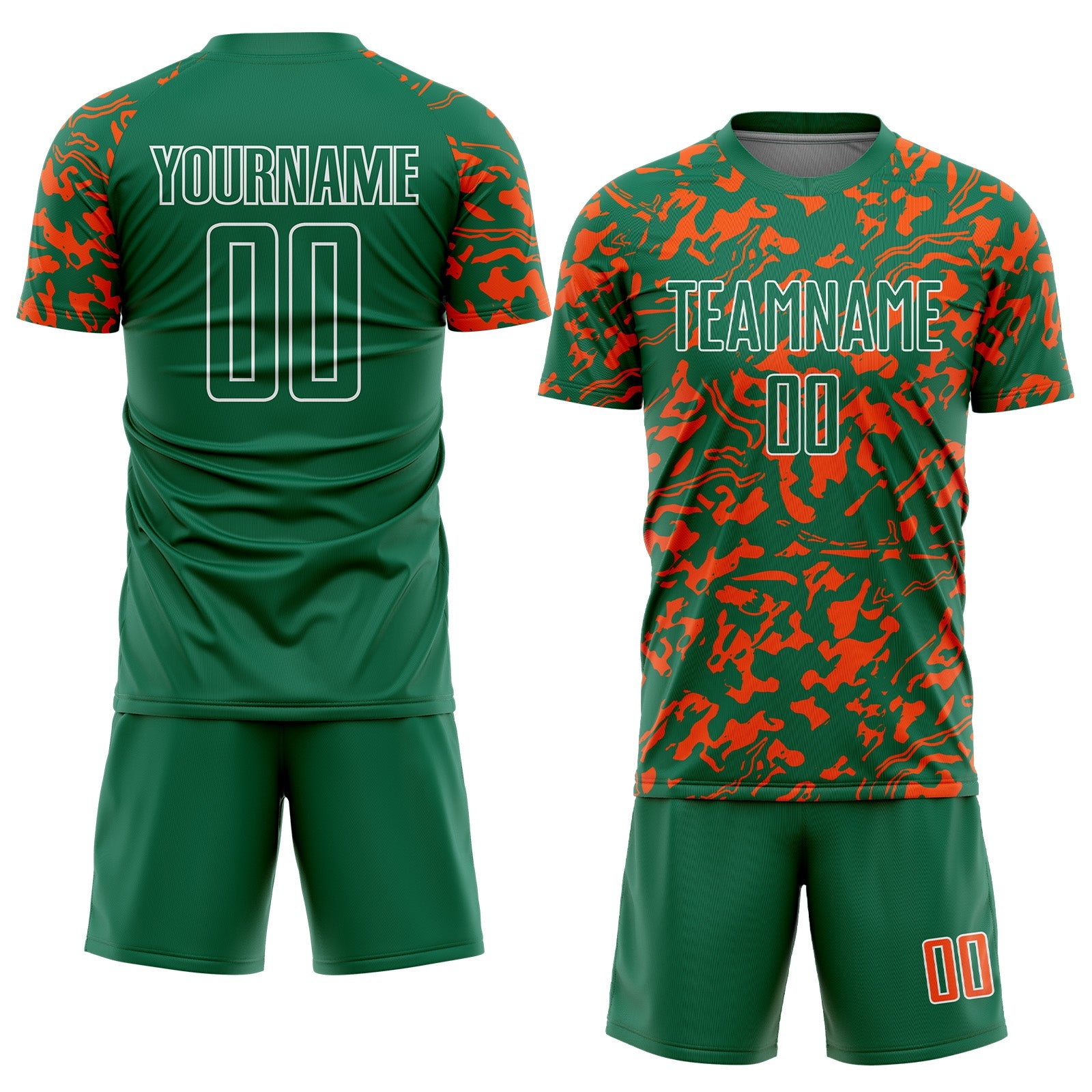 Custom Kelly Green Orange-White Liquid Fluid Pattern Sports Sublimation Soccer Uniform Jersey view 2