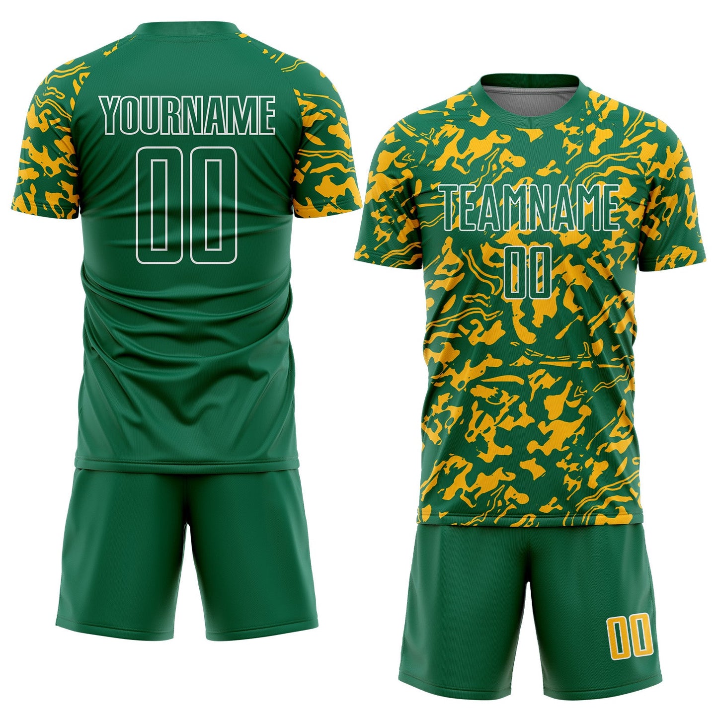 Custom Kelly Green Gold-White Liquid Fluid Pattern Sports Sublimation Soccer Uniform Jersey view 2