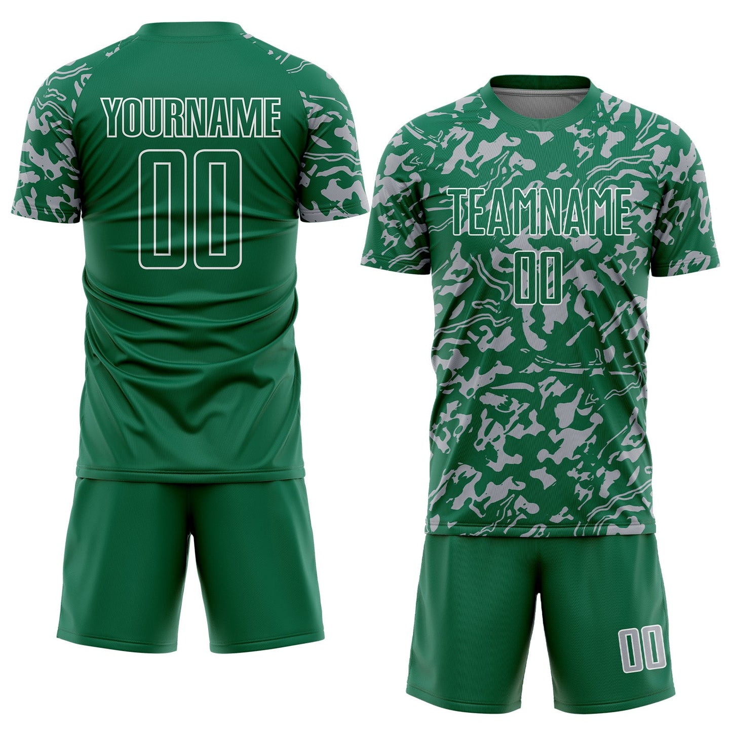 Custom Kelly Green Gray-White Liquid Fluid Pattern Sports Sublimation Soccer Uniform Jersey view 2