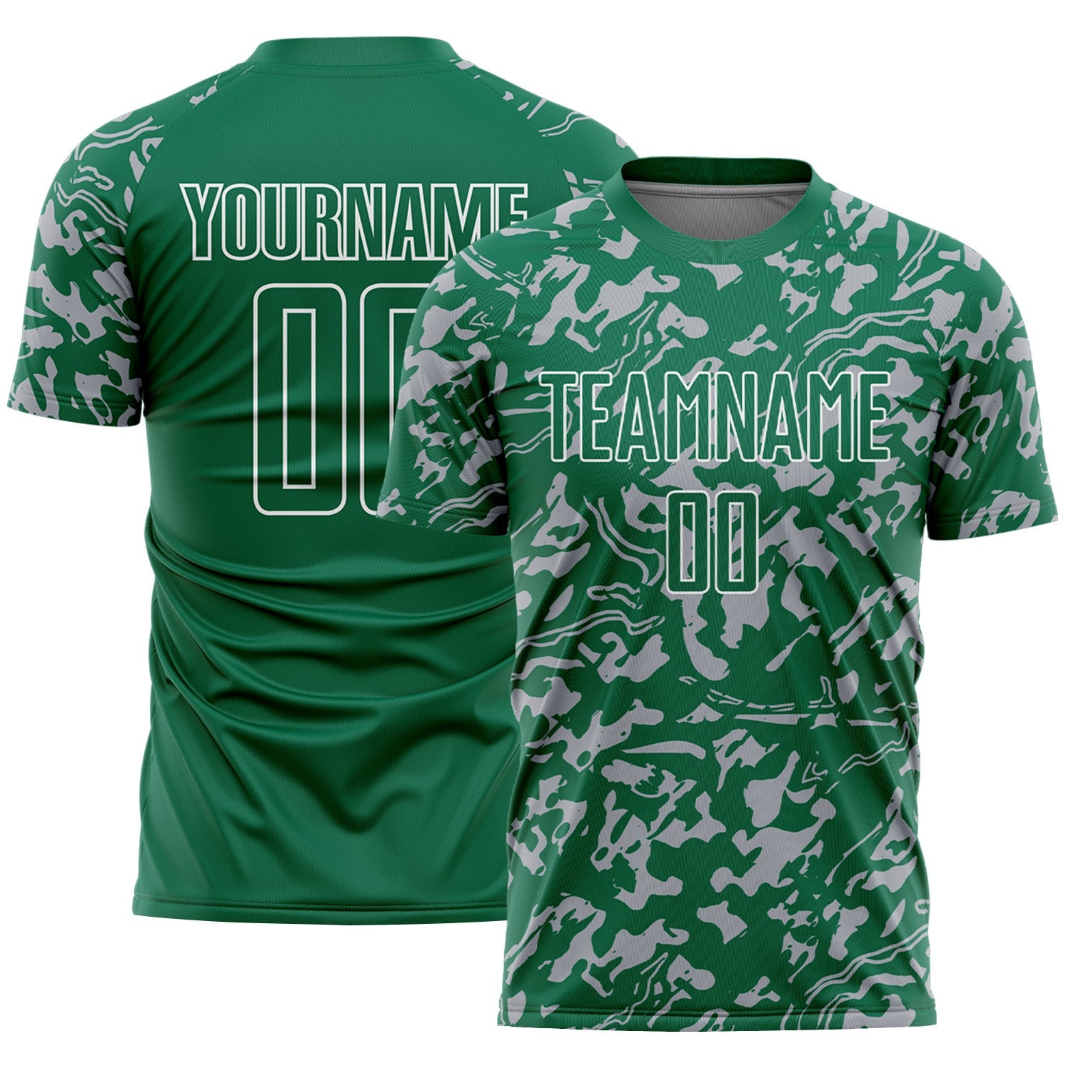 Custom Kelly Green Gray-White Liquid Fluid Pattern Sports Sublimation Soccer Uniform Jersey - Main View