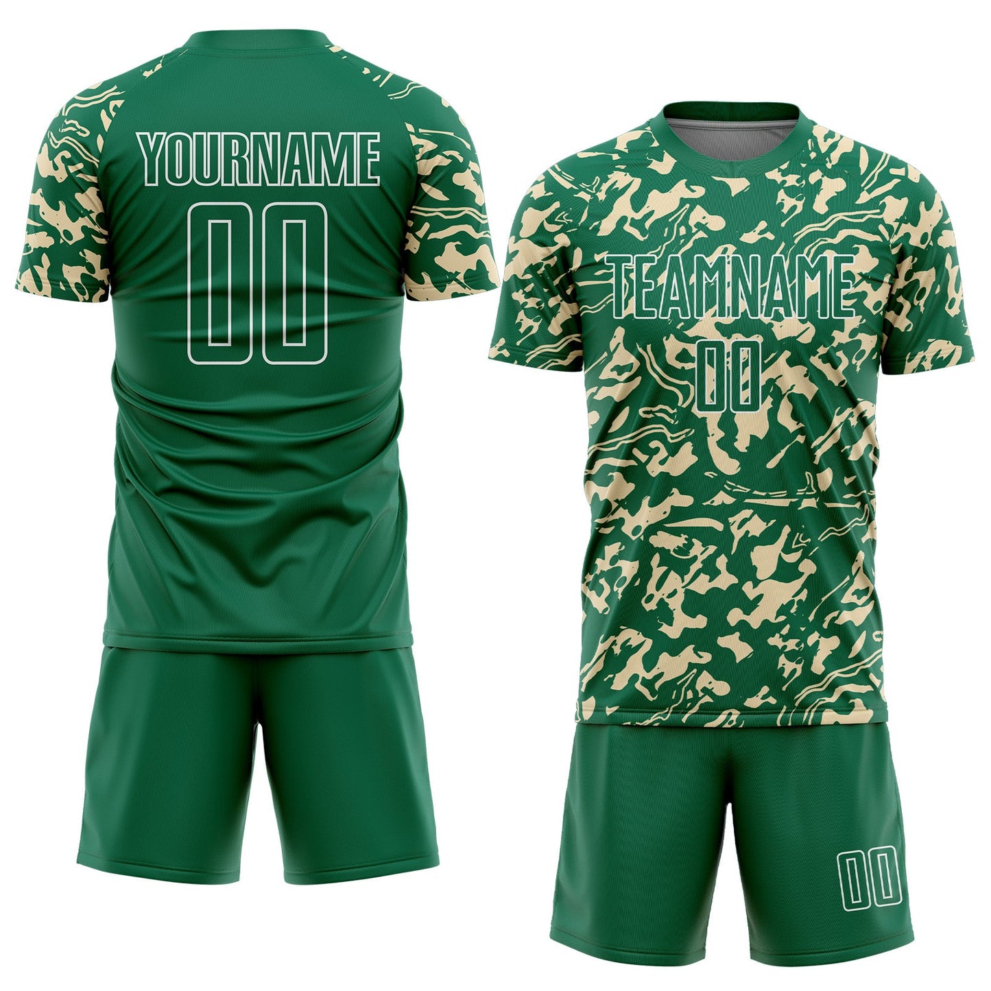 Custom Kelly Green Cream-White Liquid Fluid Pattern Sports Sublimation Soccer Uniform Jersey view 2