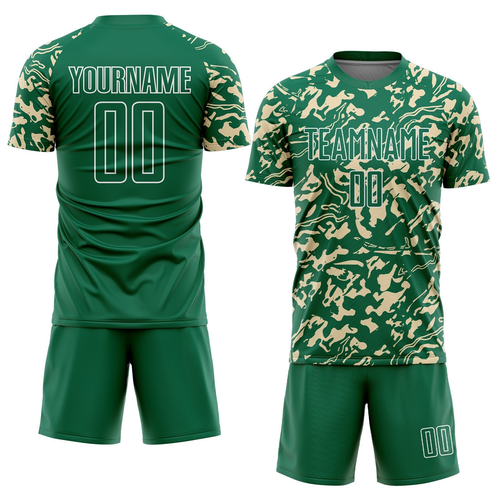 Custom Kelly Green Cream-White Liquid Fluid Pattern Sports Sublimation Soccer Uniform Jersey view 2