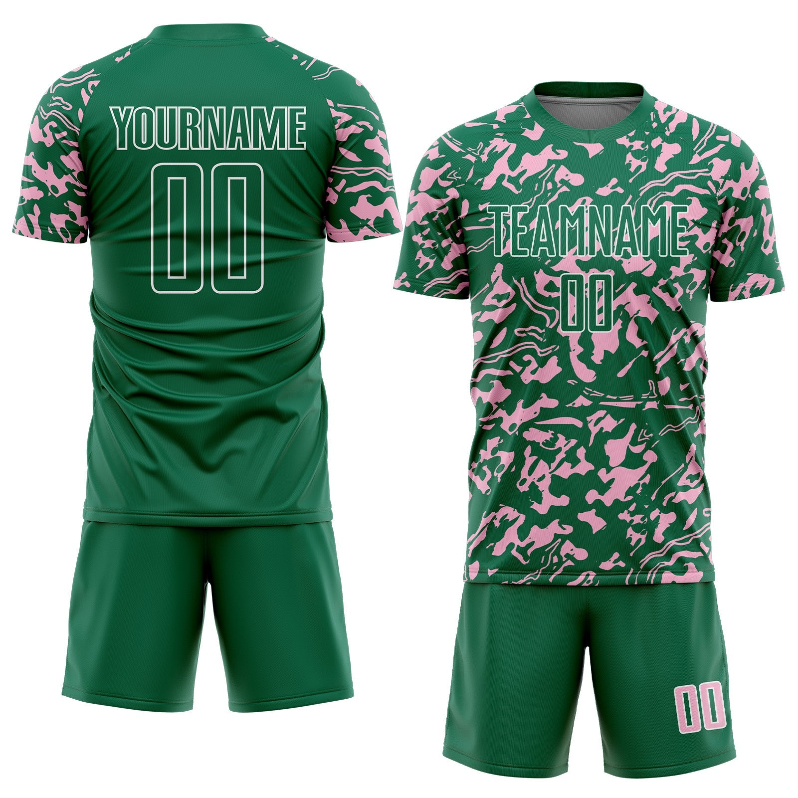 Custom Kelly Green Light Pink-White Liquid Fluid Pattern Sports Sublimation Soccer Uniform Jersey view 2
