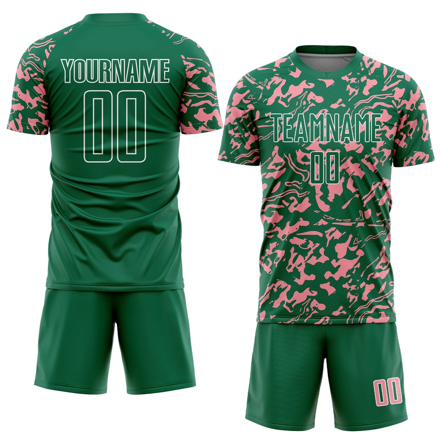 Custom Kelly Green Medium Pink-White Liquid Fluid Pattern Sports Sublimation Soccer Uniform Jersey view 2