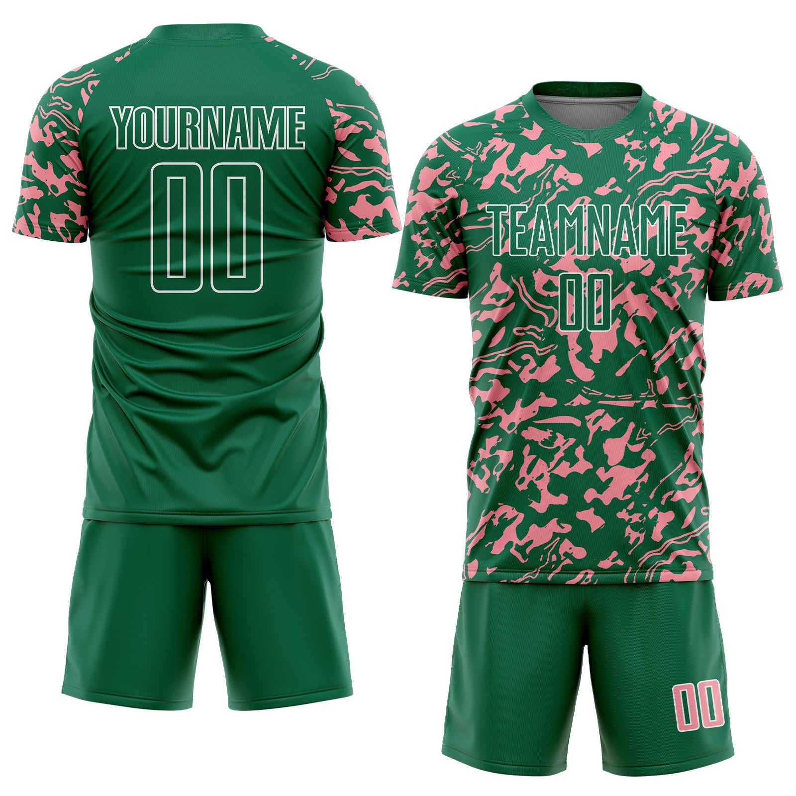 Custom Kelly Green Medium Pink-White Liquid Fluid Pattern Sports Sublimation Soccer Uniform Jersey view 2