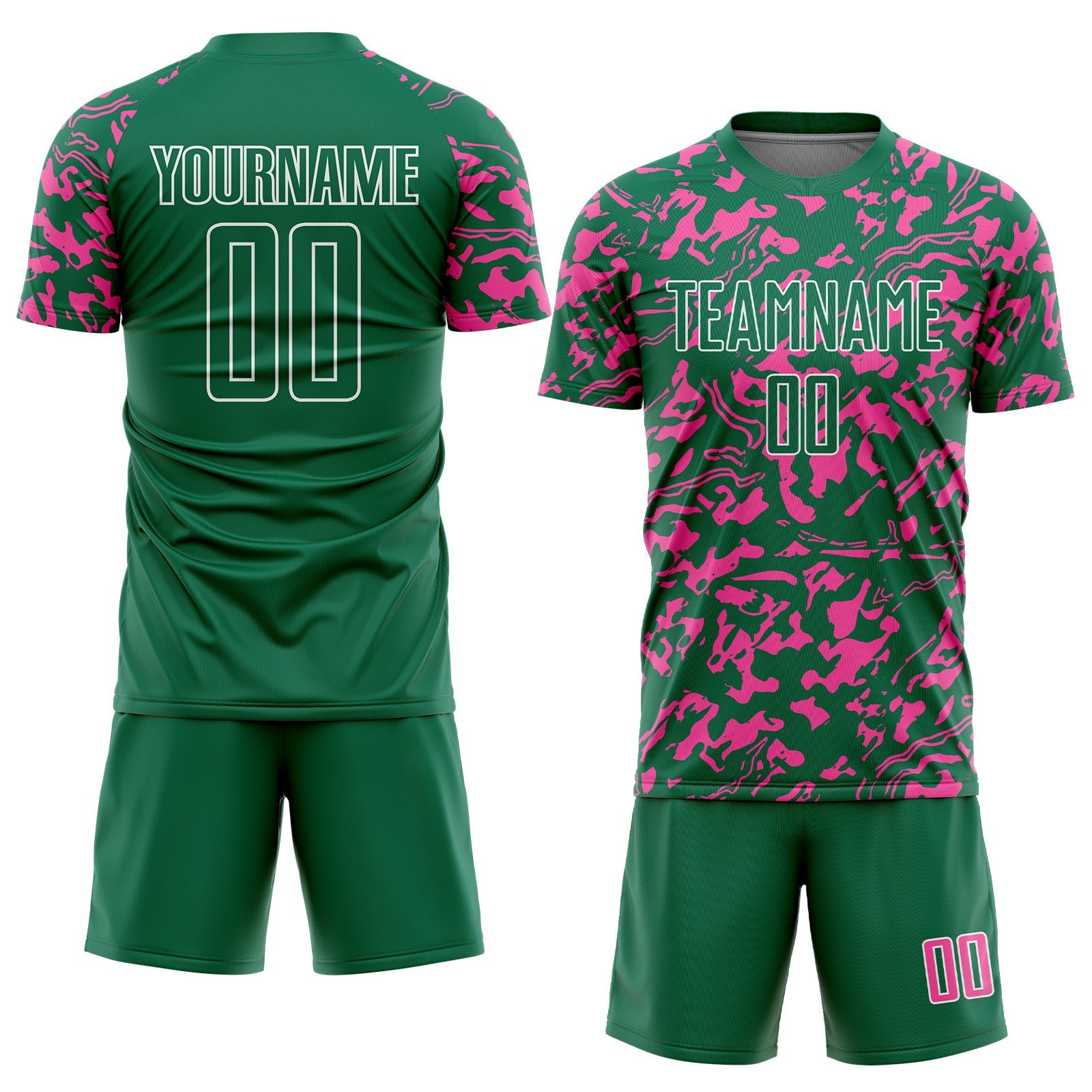 Custom Kelly Green Pink-White Liquid Fluid Pattern Sports Sublimation Soccer Uniform Jersey view 2