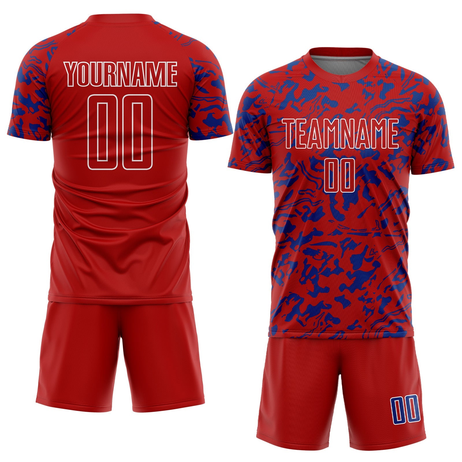 Custom Red Royal-White Liquid Fluid Pattern Sports Sublimation Soccer Uniform Jersey view 2