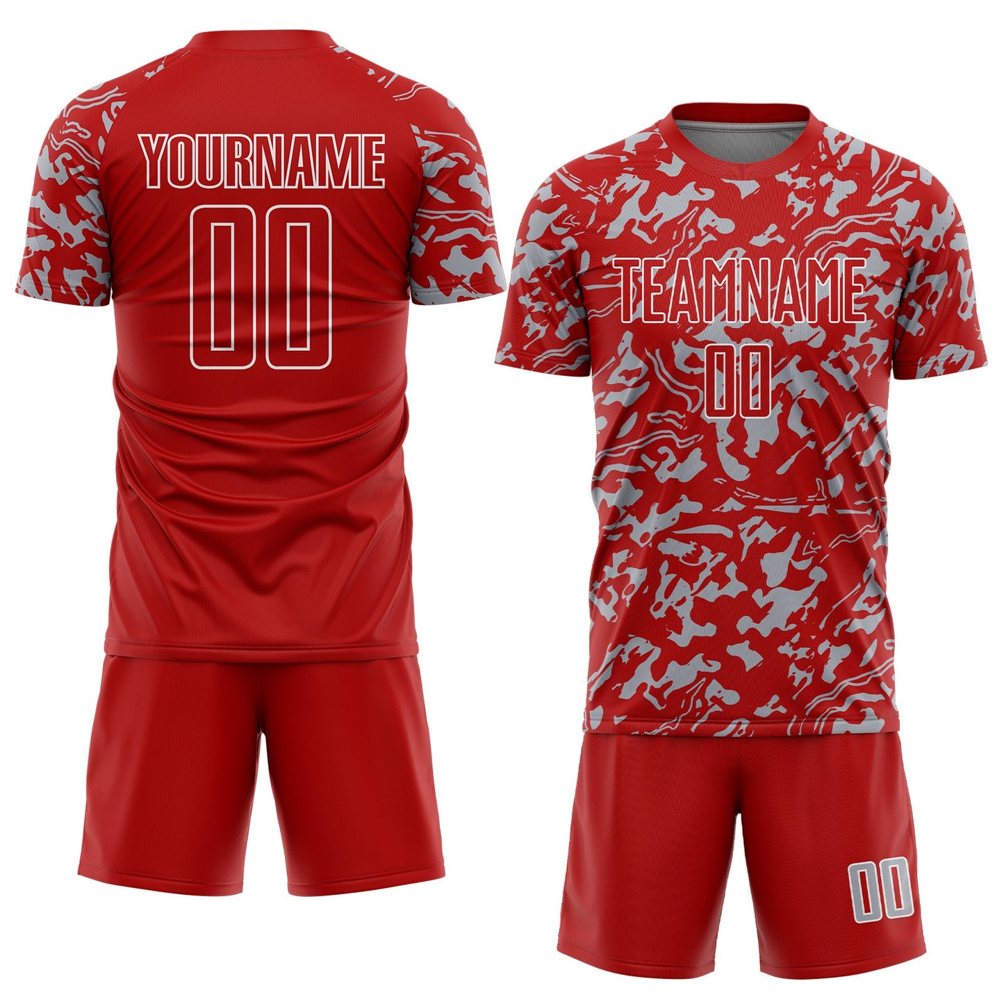 Custom Red Gray-White Liquid Fluid Pattern Sports Sublimation Soccer Uniform Jersey view 2