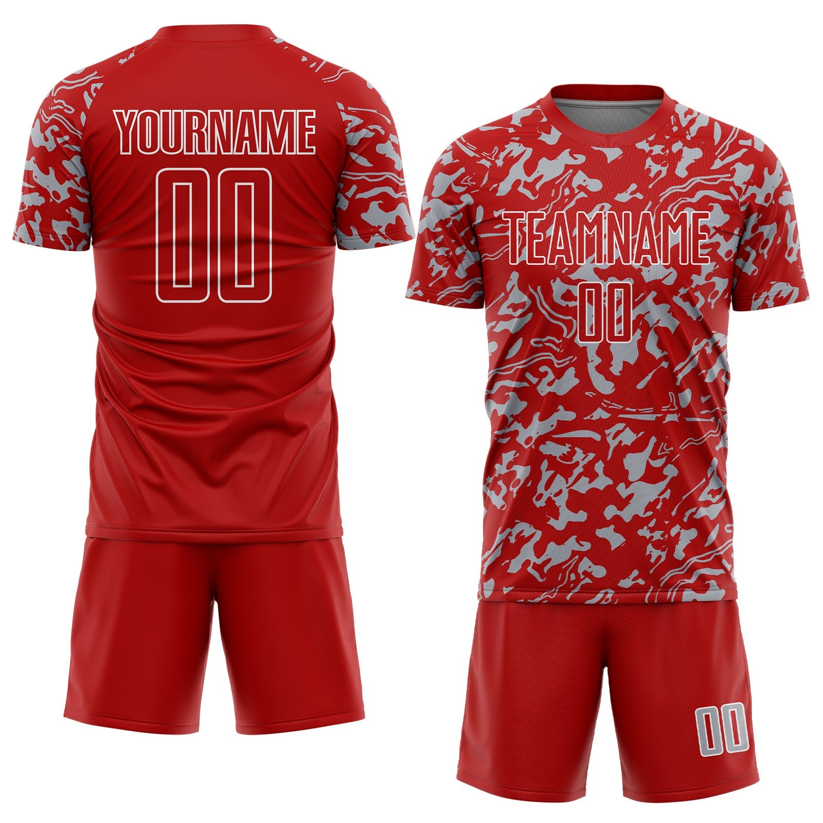 Custom Red Gray-White Liquid Fluid Pattern Sports Sublimation Soccer Uniform Jersey view 2