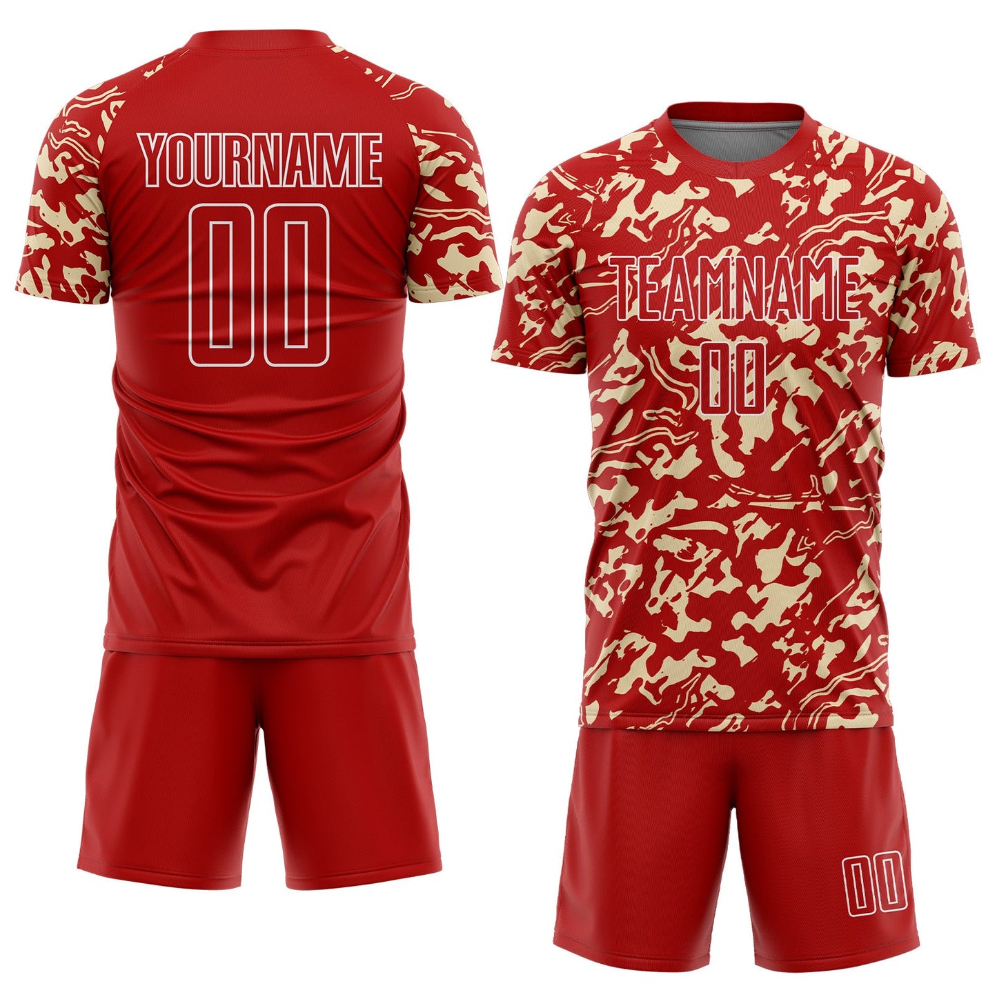 Custom Red Cream-White Liquid Fluid Pattern Sports Sublimation Soccer Uniform Jersey view 2
