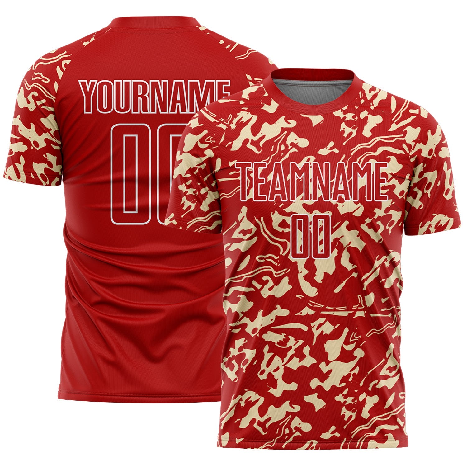 Custom Red Cream-White Liquid Fluid Pattern Sports Sublimation Soccer Uniform Jersey - Main View
