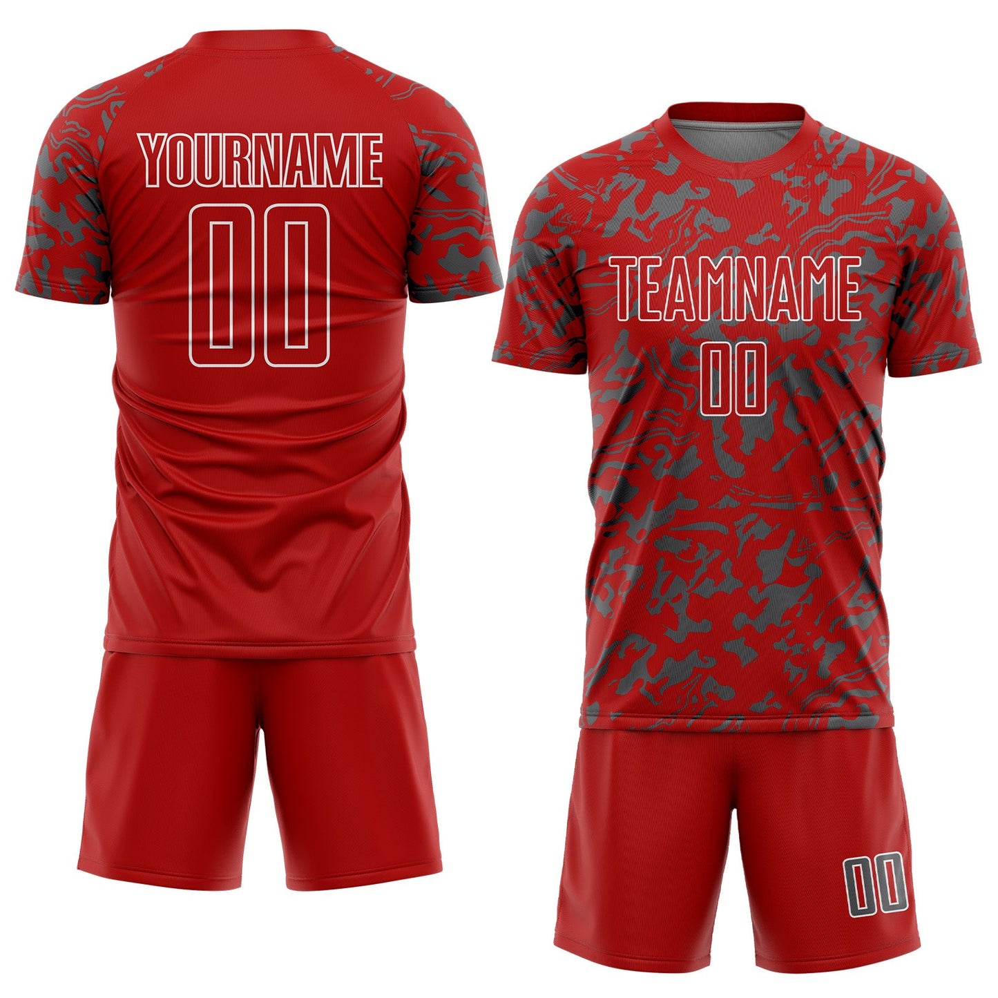 Custom Red Steel Gray-White Liquid Fluid Pattern Sports Sublimation Soccer Uniform Jersey view 2