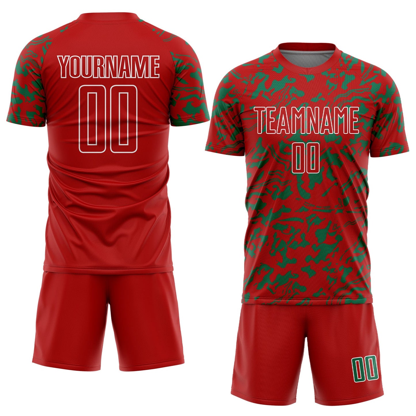 Custom Red Kelly Green-White Liquid Fluid Pattern Sports Sublimation Soccer Uniform Jersey view 2