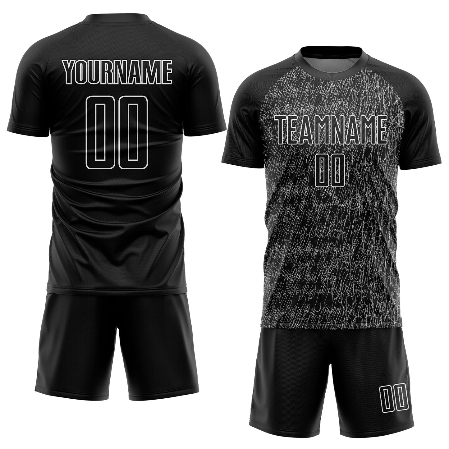 Custom Black White Abstract Scribble Curve Line Pattern Sports Sublimation Soccer Uniform Jersey view 2