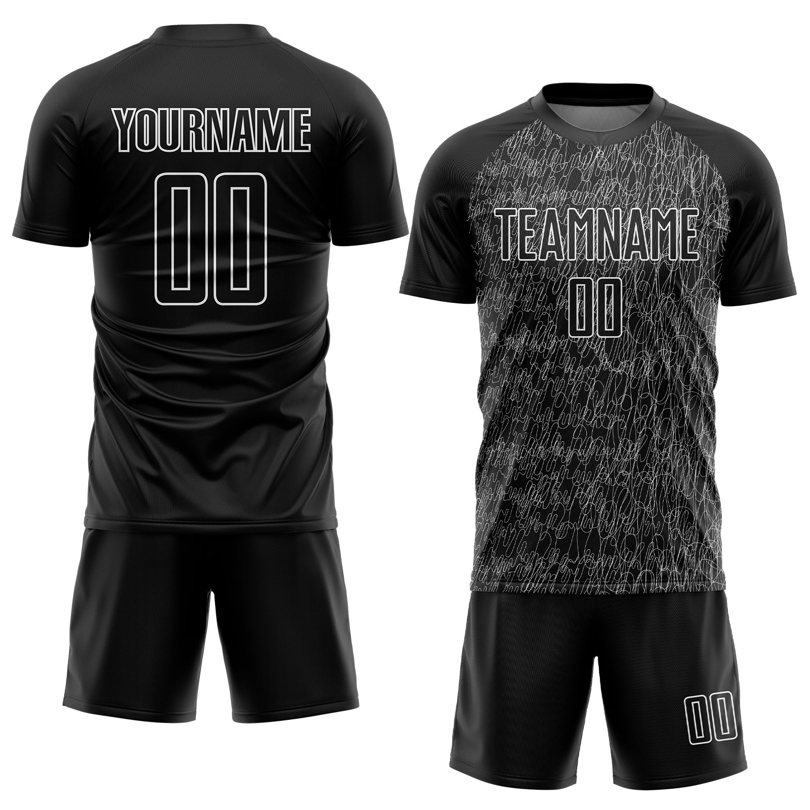 Custom Black White Abstract Scribble Curve Line Pattern Sports Sublimation Soccer Uniform Jersey view 2