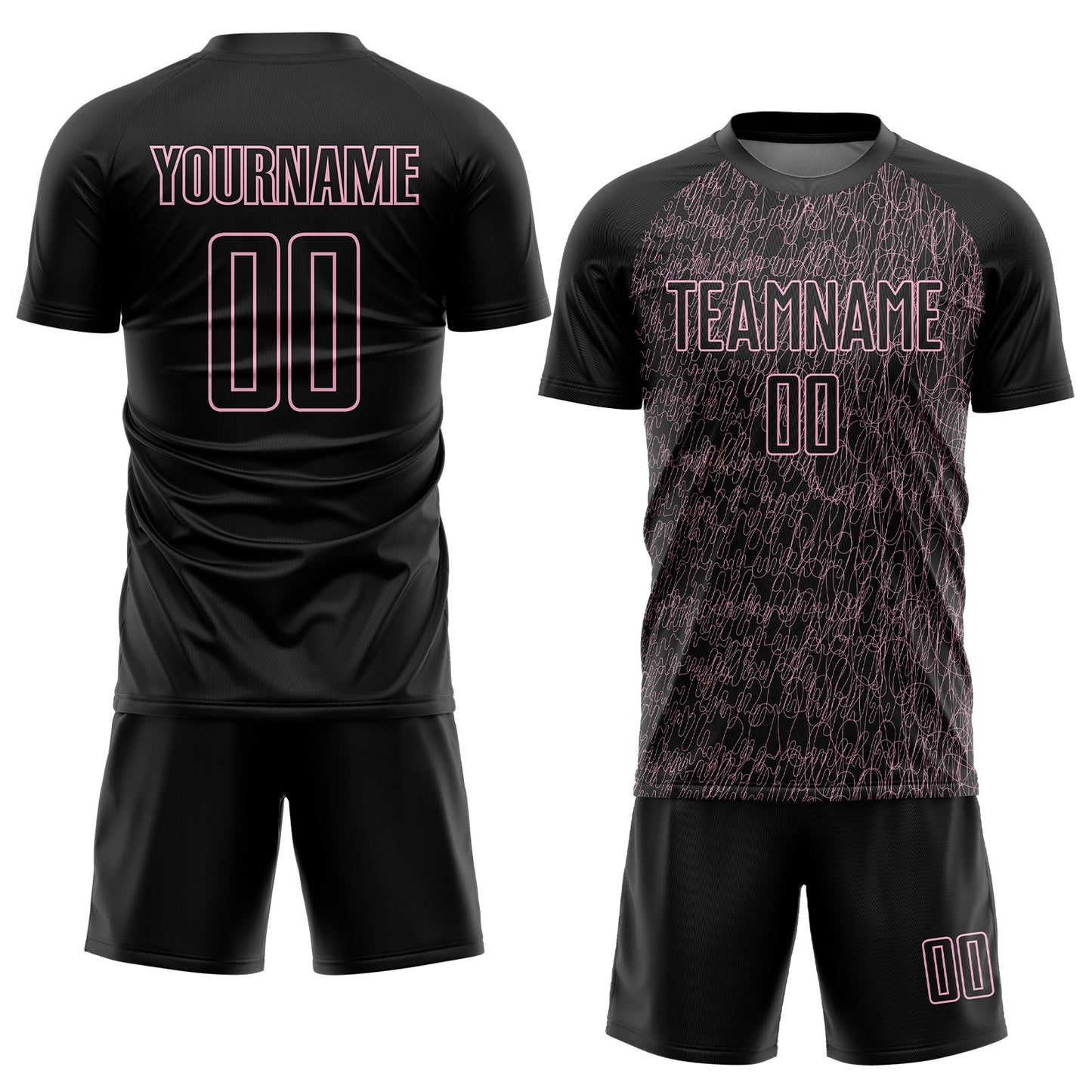 Custom Black Light Pink Abstract Scribble Curve Line Pattern Sports Sublimation Soccer Uniform Jersey view 2