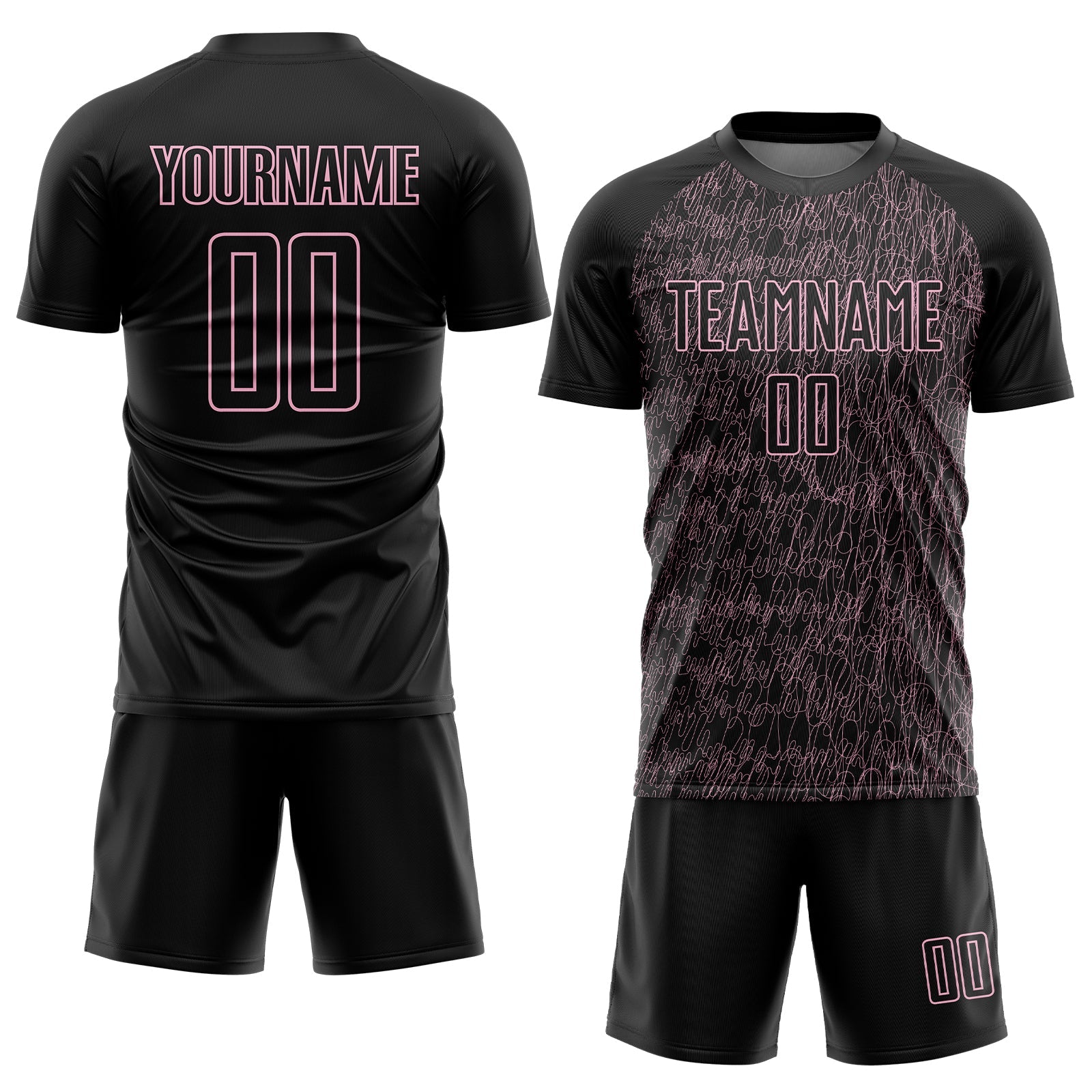Custom Black Light Pink Abstract Scribble Curve Line Pattern Sports Sublimation Soccer Uniform Jersey view 2